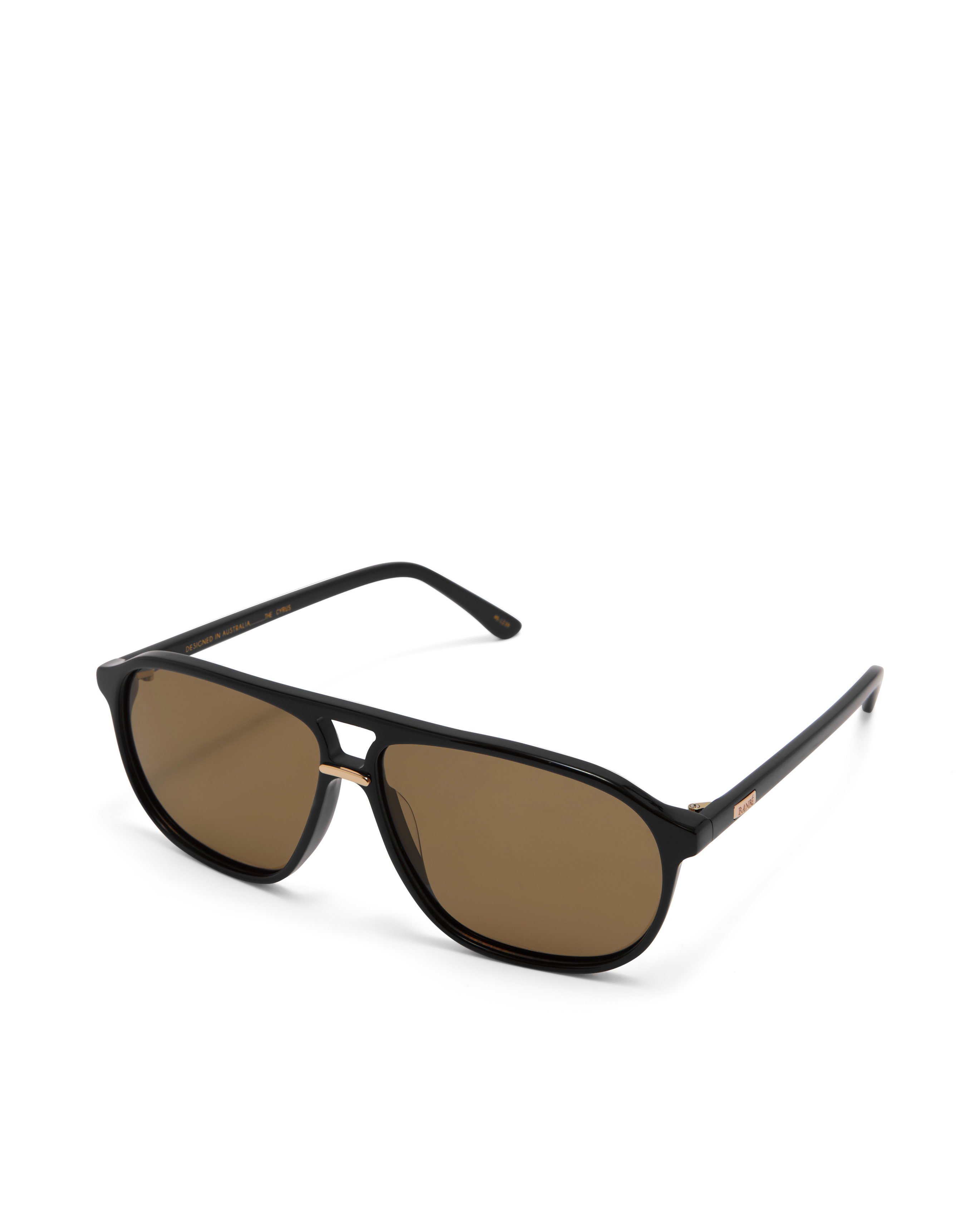 Oversized women's aviator sunglasses with a, flat-top brow bar, keyhole cut, double bridge, and slim arms.
