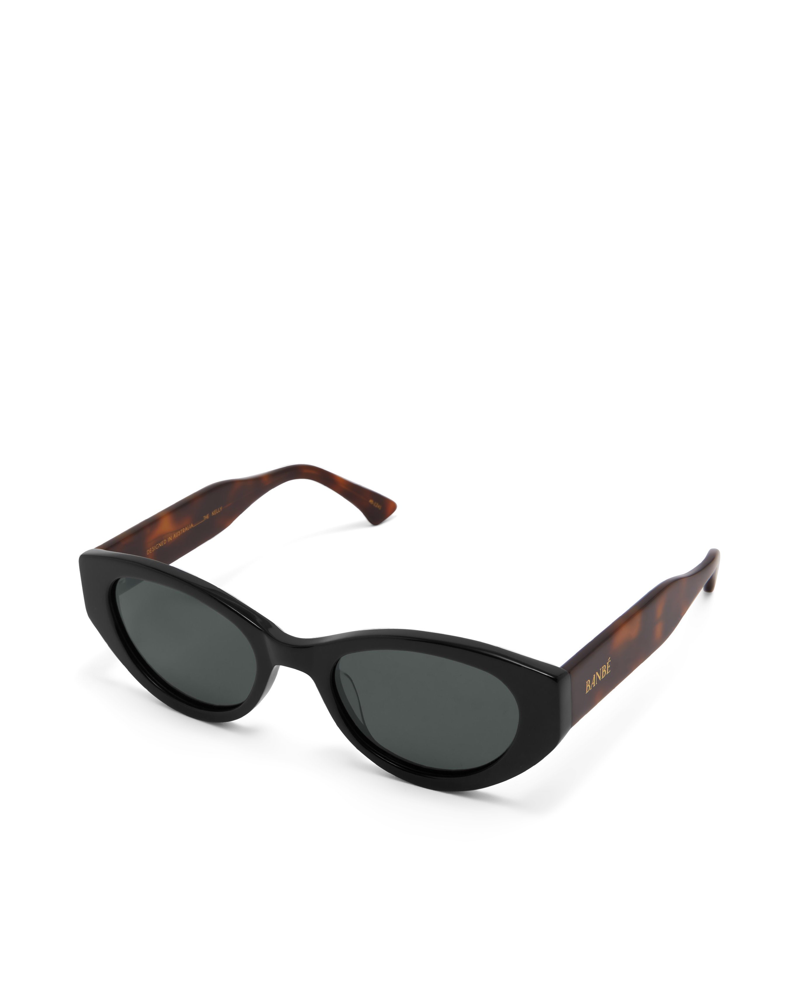 Women’s black cat-eye sunglasses with chunky acetate frame, tinted lenses