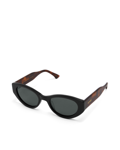 Women’s black cat-eye sunglasses with chunky acetate frame, tinted lenses