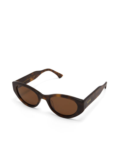 women's sunglasses with thick sculpted brown cat-eye frames with a bold statement silhouette